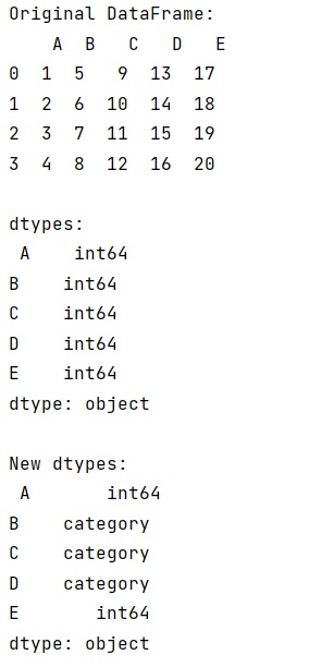 Example: Pandas: Changing some column types to categories