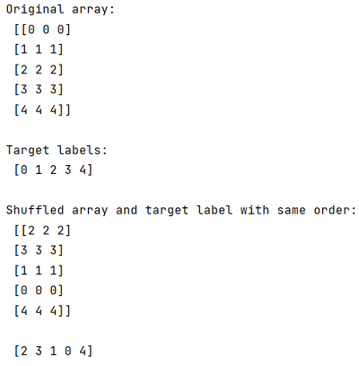 randomly shuffle data and target | Output