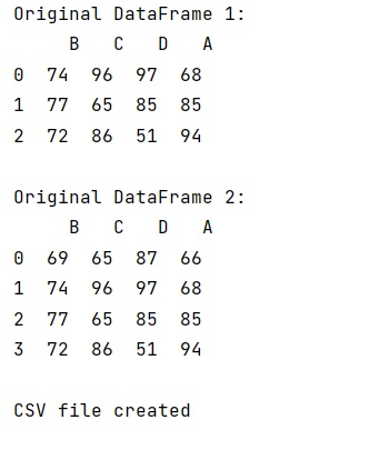 Example: Reading two csv files and appending them into a new csv file