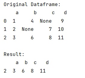 Example: Pandas dataframe remove all rows where None is the value in any column