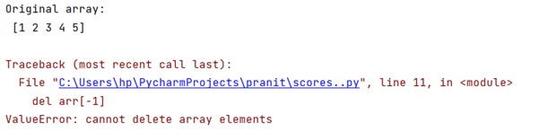 Example 1: NumPy: What's the best way to remove the last element from 1 dimensional array?