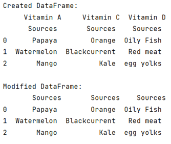 Example: Reset a column multiindex levels