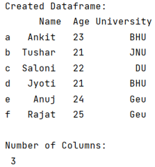 Example: retrieve the number of columns