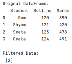 Example: Return the index of filtered values