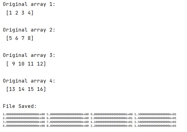 Example: How to save arrays as columns with numpy.savetxt()?