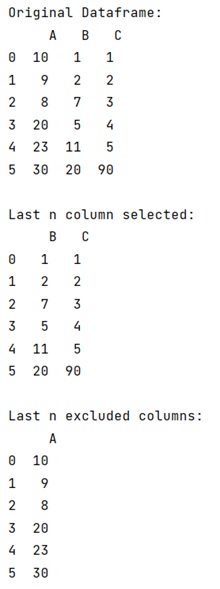 Example: Selecting last n columns and excluding last n columns