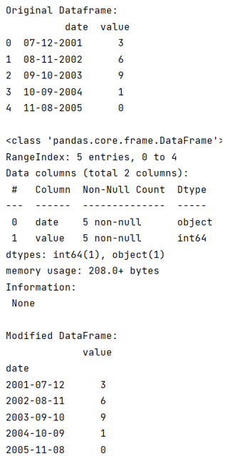 Example: Set column as date index
