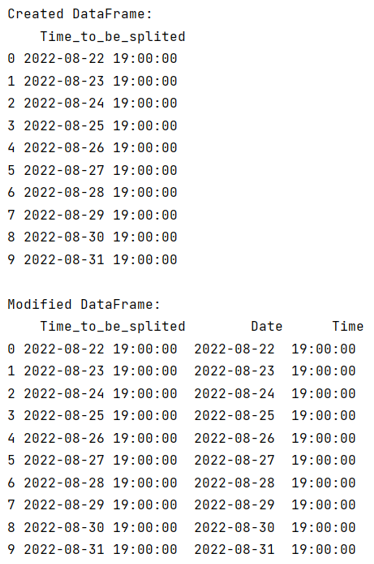 Example: Splitting timestamp column into separate date and time columns