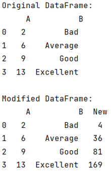 Example: Square of each element of a column