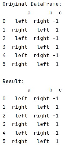 Example: What is correct syntax to swap column values for selected rows in a pandas data frame using just one line?