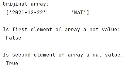 Example: Test array values for NaT (not a time) in NumPy