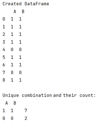 Example: Unique combinations of values