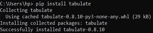 pip install tabulate command steps